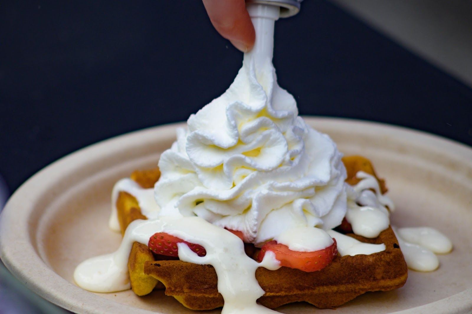 whipped cream on a waffle