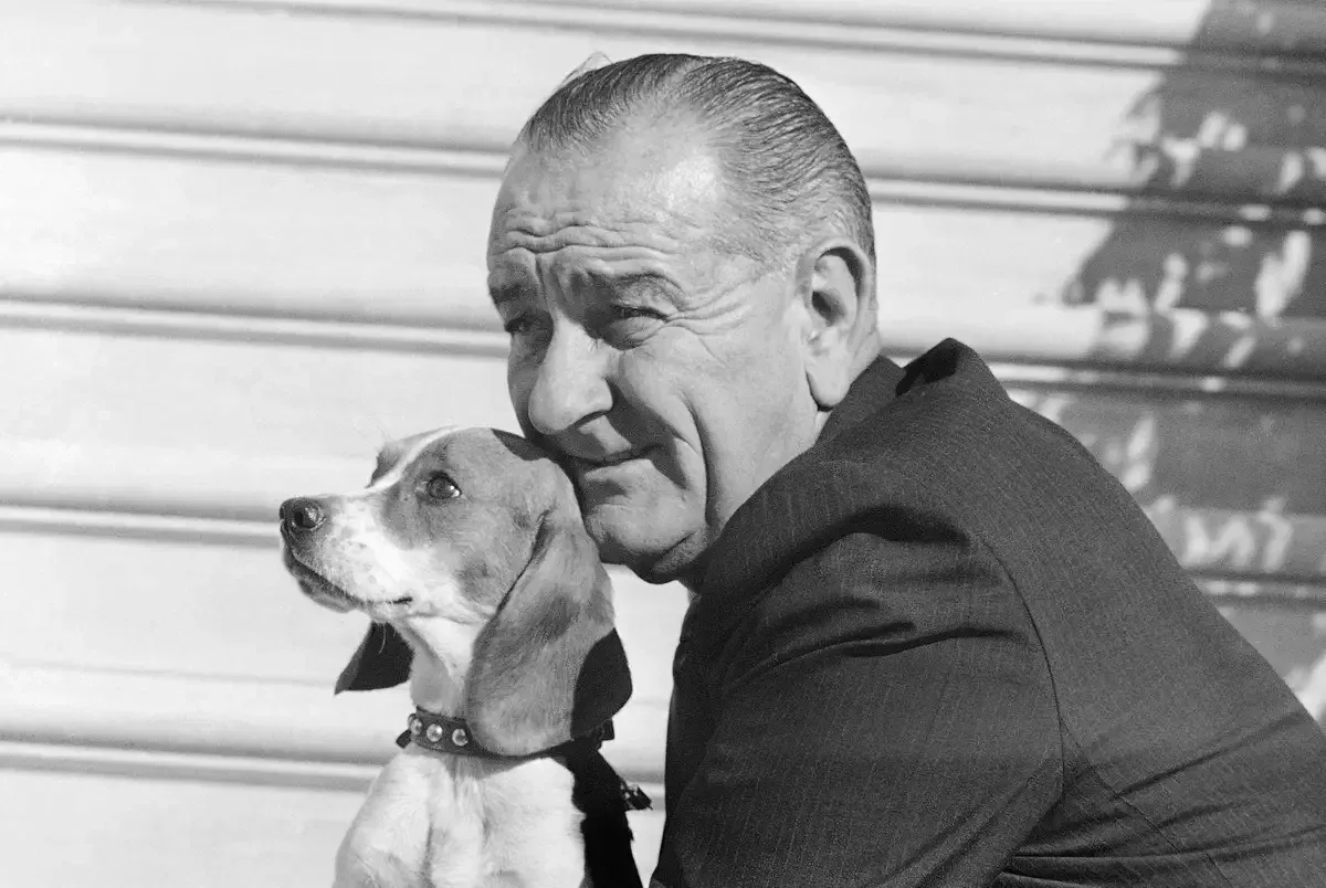 President Lyndon Johnson and one of his many Beagles, Freckles