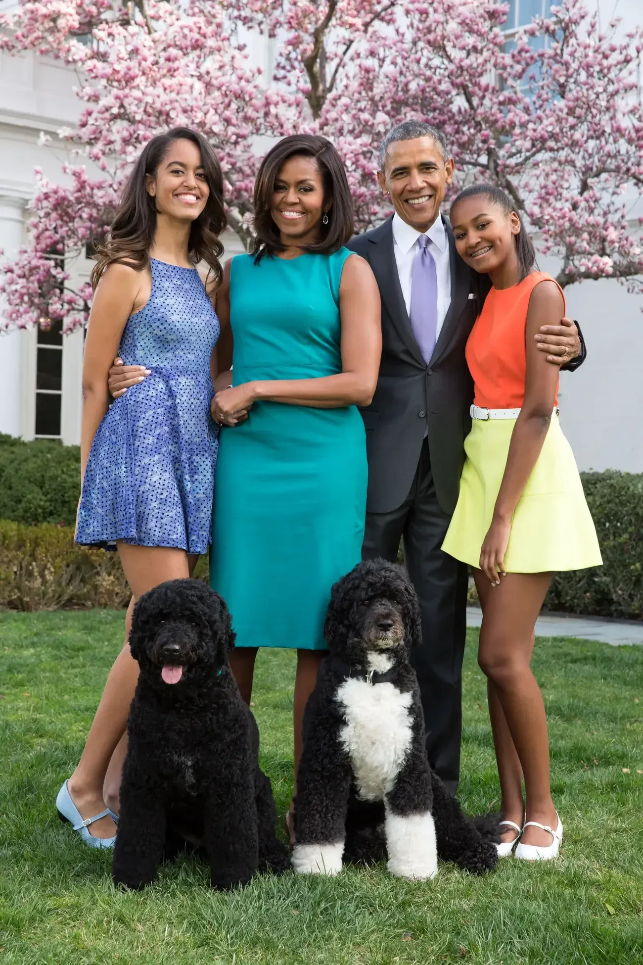 The Obamas with Bo and Sunny