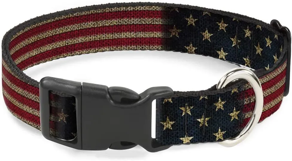 Buckle-Down Plastic Clip Collar - Vintage US Flag Stretch - 1" Wide - Fits 15-26" Neck - Large