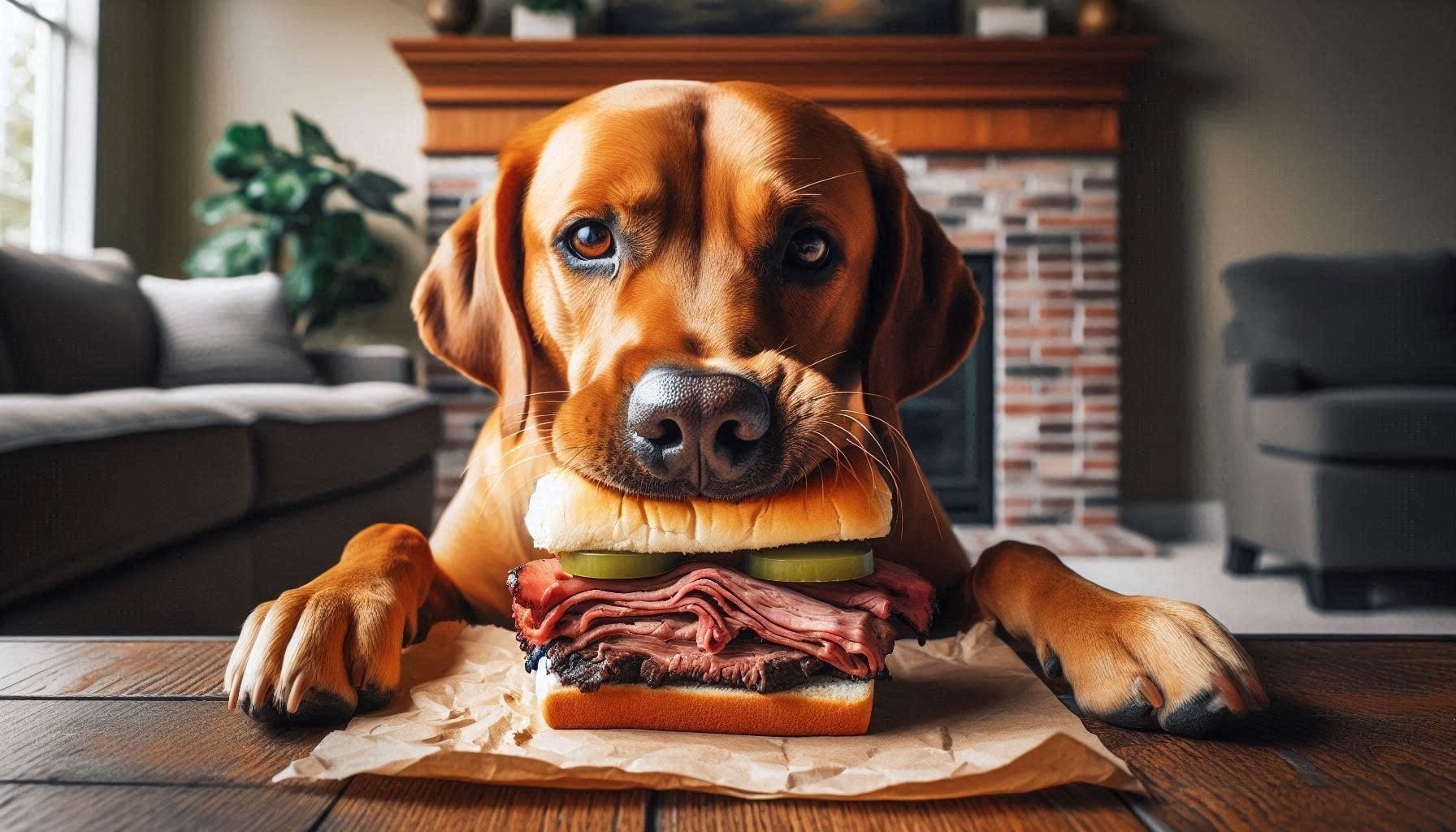 Dogs Eating Arby's Roast Beef Sandwich