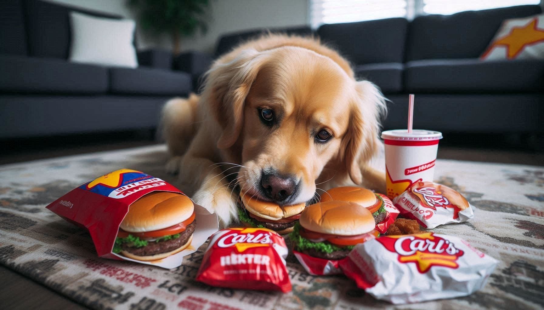 A Dog Eating a Carl's Jr. Burgers