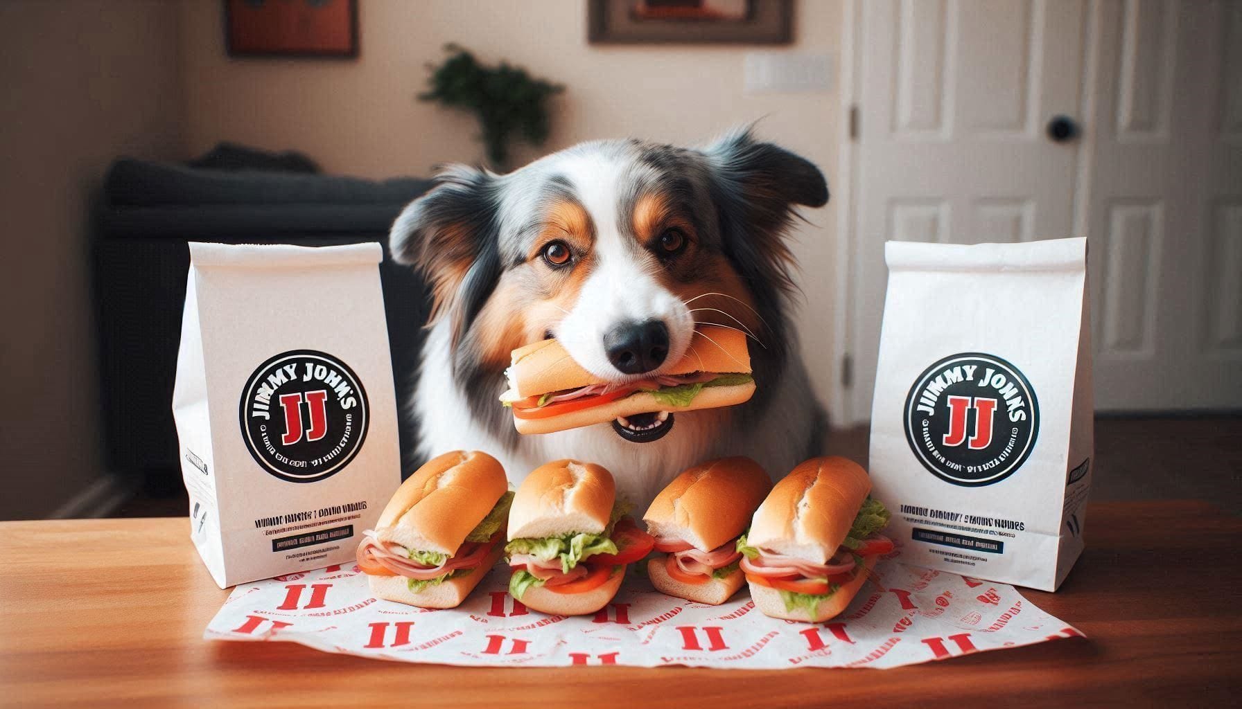 A Dog Eating Jimmy John's Sandwiches