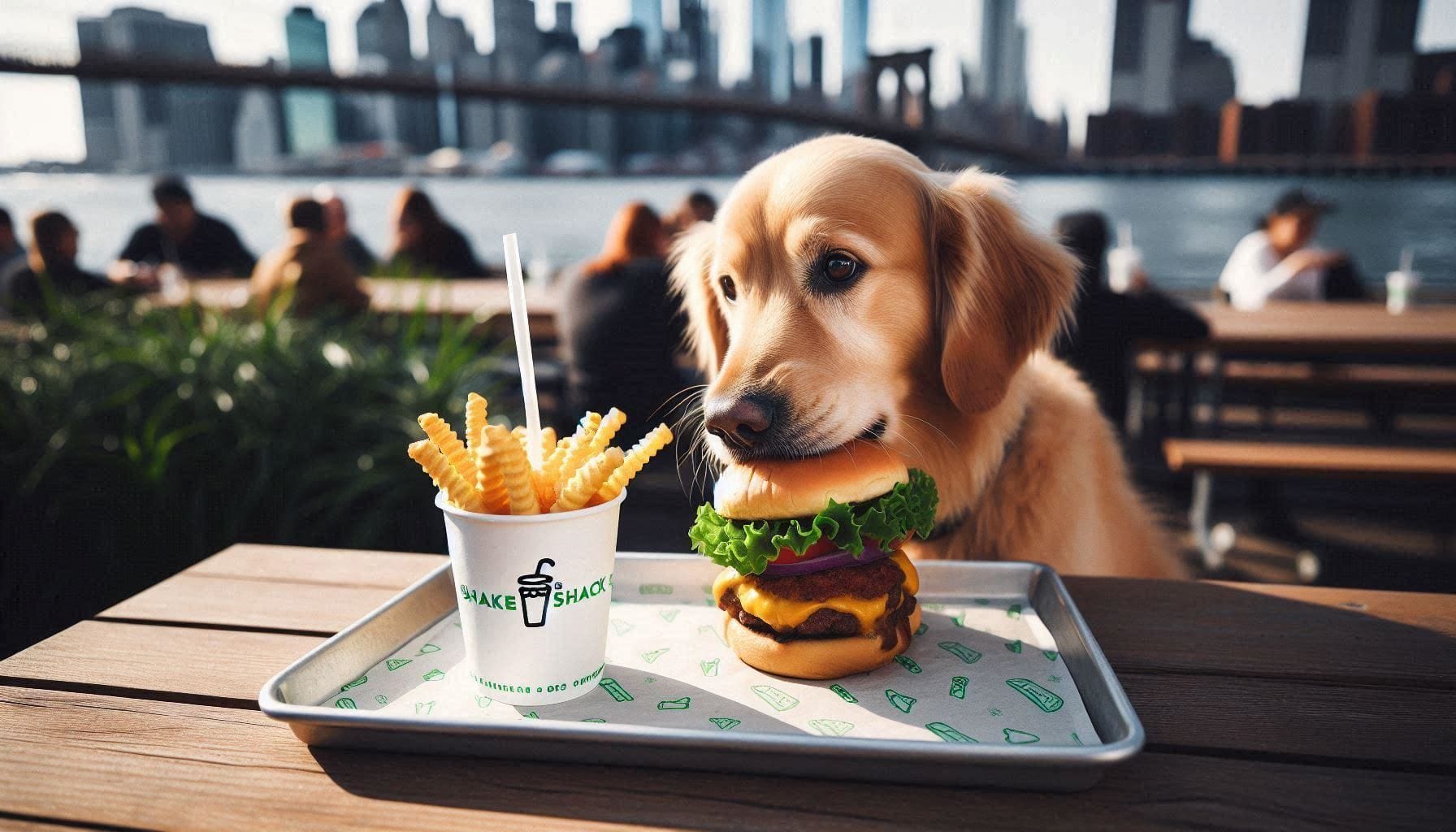 Dog Eating Shake Shack Burgers