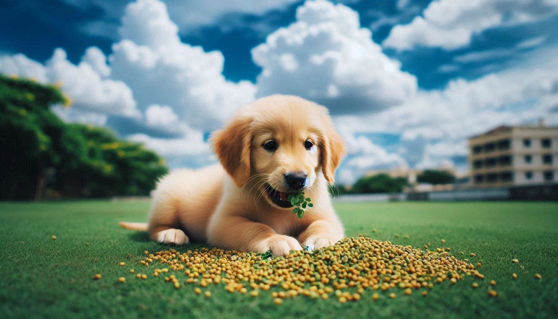 A dog eating fenugreek seeds