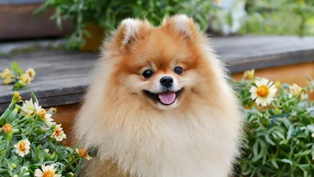 Pomeranian in flowers